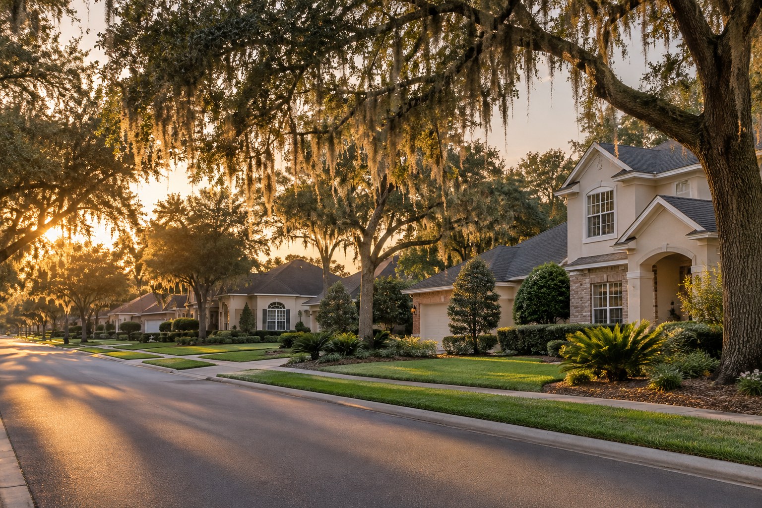 A Florida street at golden hour, illustrative