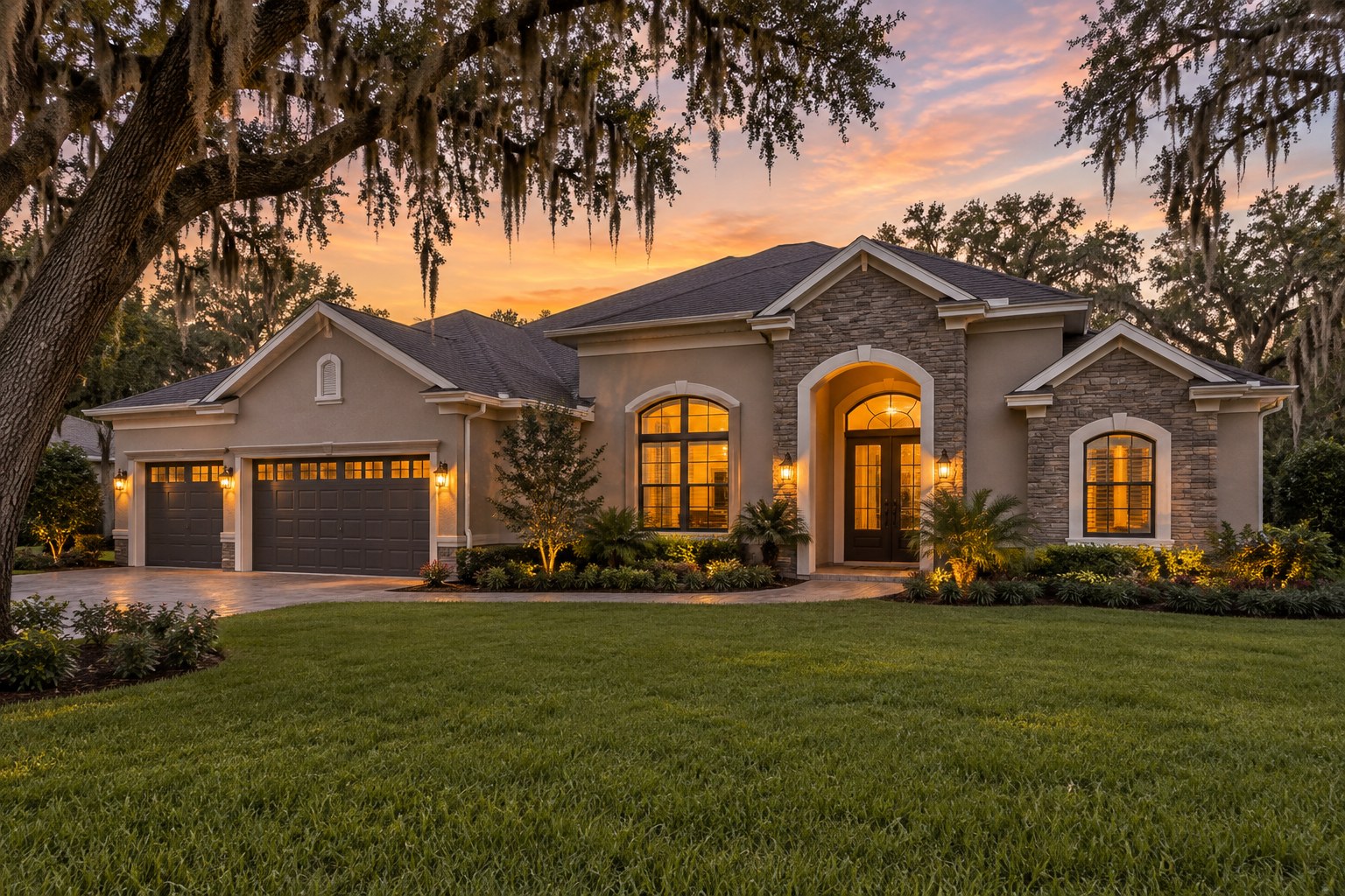 A Florida home at dusk, illustrative